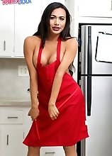 Yadira Cuellar has an amazing body, big boobs and a perfect juicy booty! She heats up the kitchen by stripping, posing and stroking her cock!